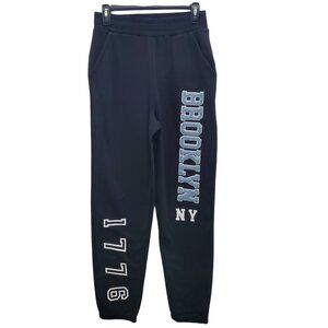 Love Dazed Junior's Black Brooklyn 1776 Fabric Applique Banded‎ Sweatpants NWT M